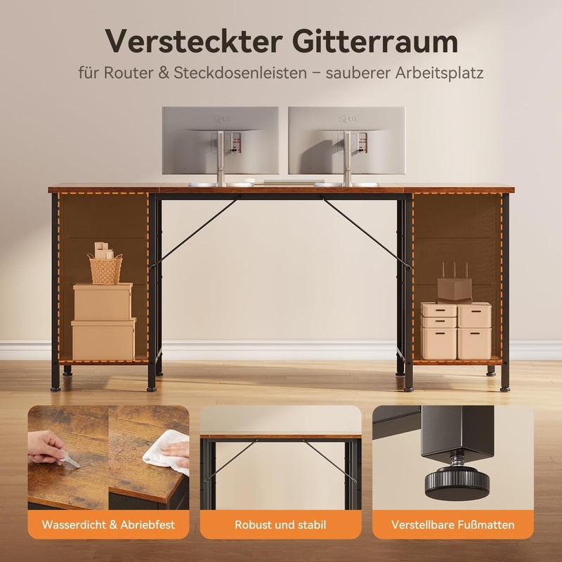 Desk with 6 Drawers, 160x52 cm Computer Desk with Storage, Bür... gallery