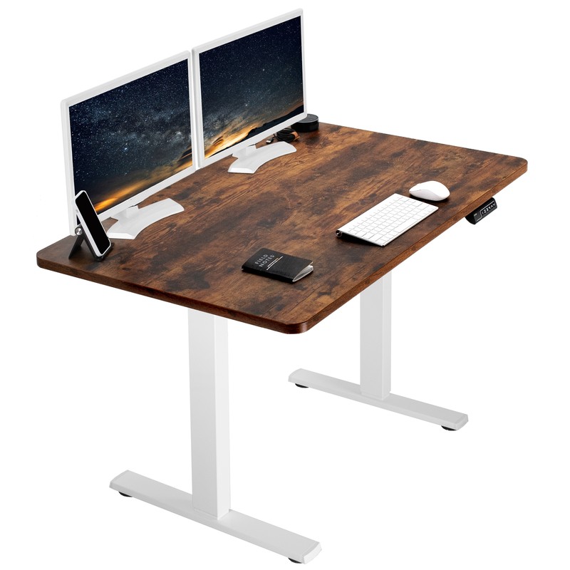 VIVO Electric 48″ x 30″ Stand Up Desk, Rustic Vintage Brown Tabletop White Frame