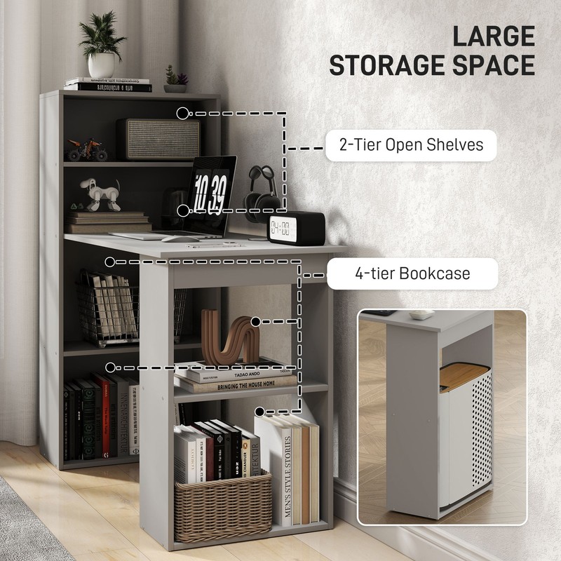 47" Home Office Computer Desk with 6-Tier Shelves, Gray gallery