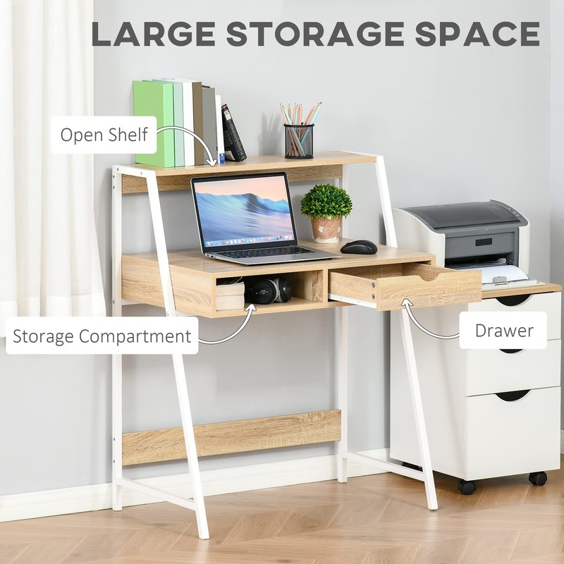 HOMCOM Home Office Desk, Computer Desk for Small Spaces, Writing Table Wood New gallery