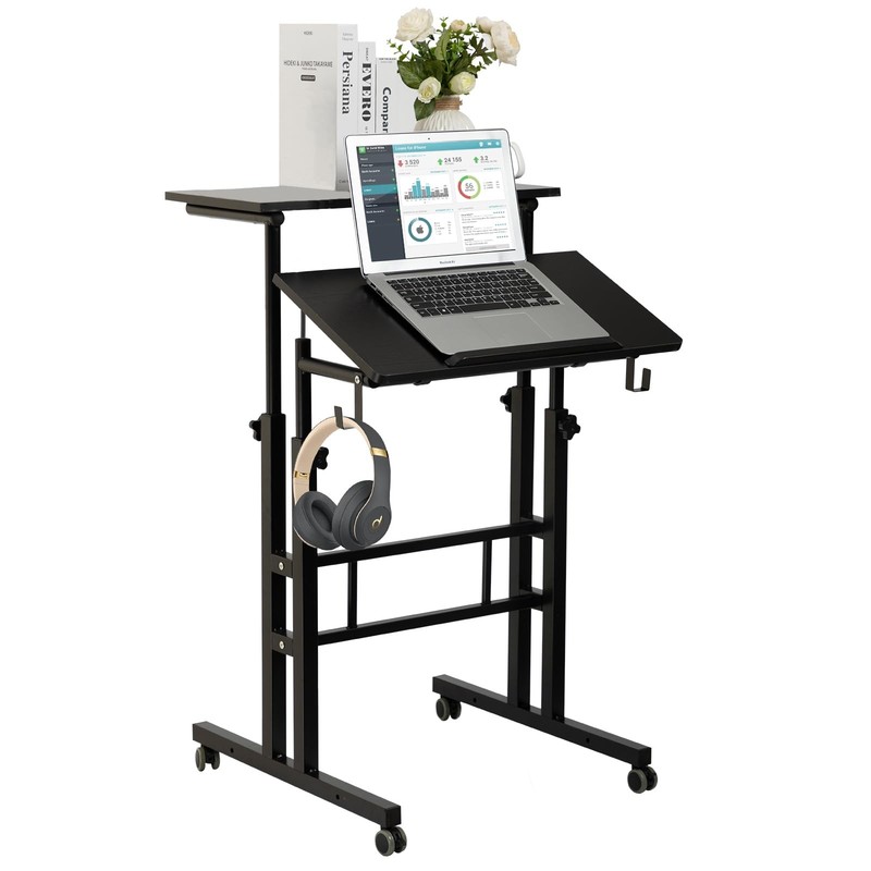 Mobile Standing Desk, Portable Stand Up, Small Adjustable Converter with Wheels