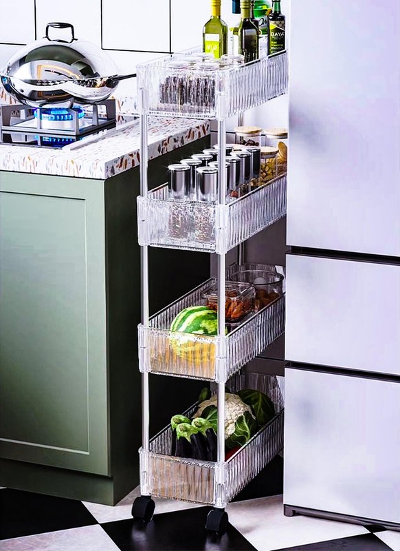 4-Tier Plastic Rolling Utility Cart with Wheels, Multifunctional Storage Organiz