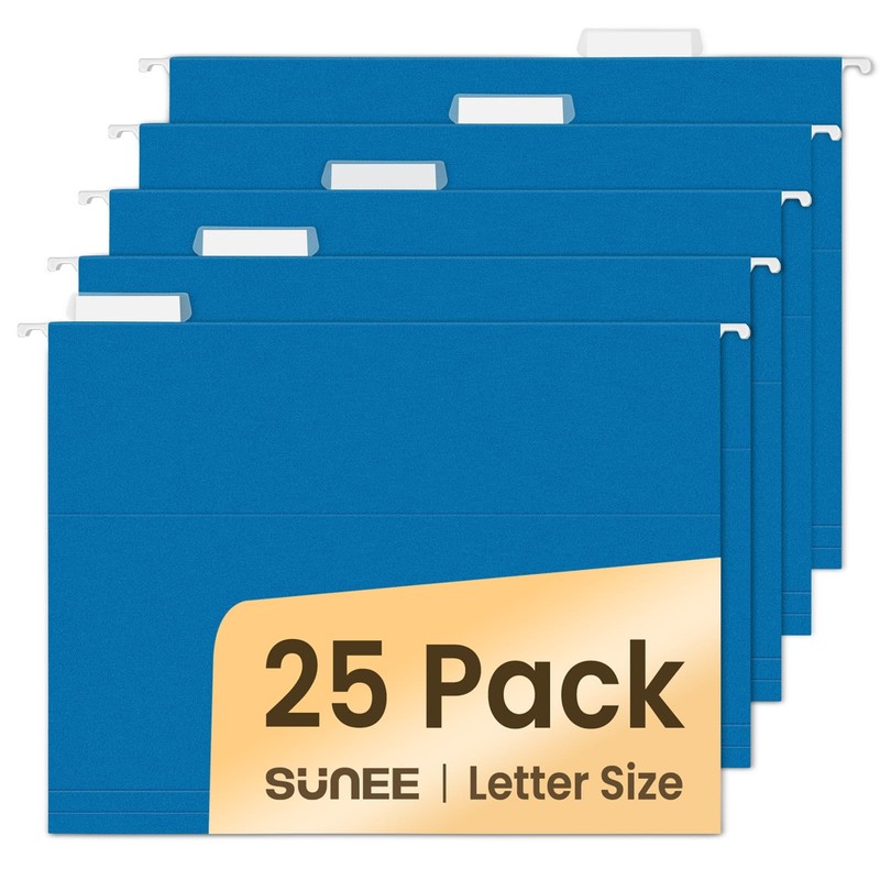 SUNEE 25 Pack Blue Hanging File Folders, Letter Size, 1/5-Cut Tabs
