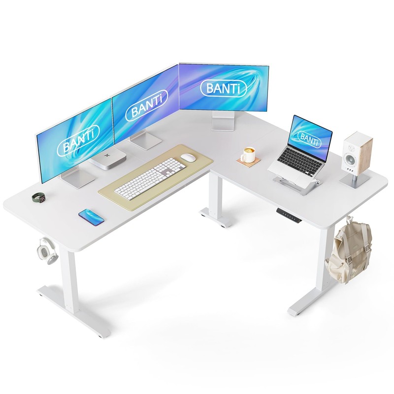 L-Shaped Standing Desk – 63 x 55 Inch Adjustable Corner Standing Desk with Ch…