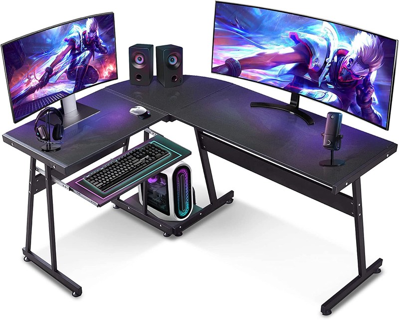 ivinta L-Shaped Reversible Black Gaming Desk Corner Desk Modern Computer Desk