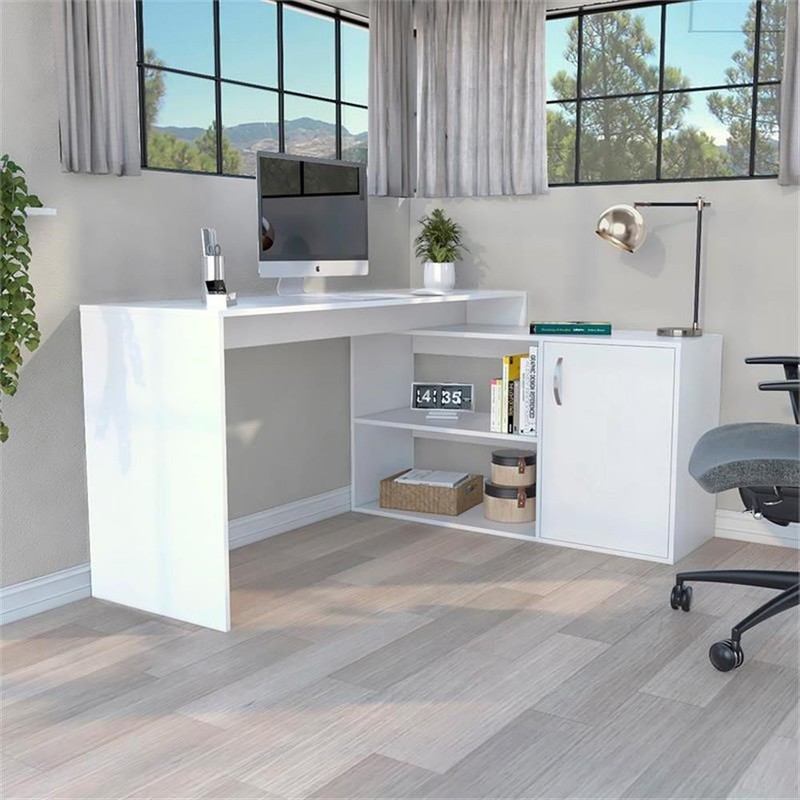 TUHOME Axis L-Shaped Desk Engineered Wood Desks in White gallery