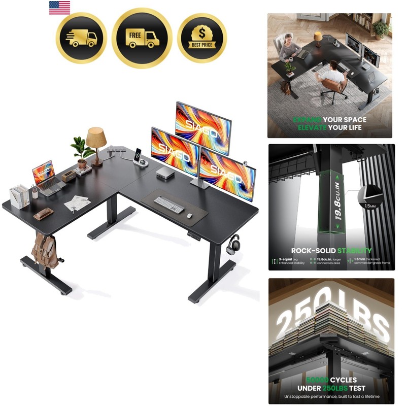 Maximize Productivity with 63×55 Inch Adjustable L-Shaped Desk for Your Office