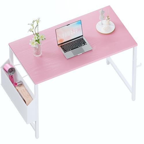 32 Inch Computer Desk for Small Spaces with Storage Bag, Home 32 inch Pink