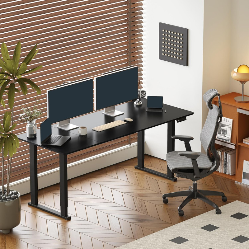 4-Leg Standing Desk, Electric Height Adjustable, 78"x32", Black gallery