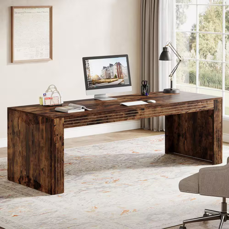 Capen 79 In. Rectangle Dark Brown Engineered Wood Computer Desk Home Office Doub gallery