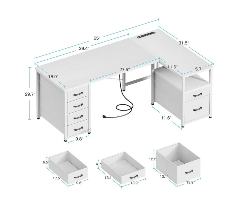 55 inch Computer Desk with 5 Drawers and File Cabinet for Storage, Office... gallery