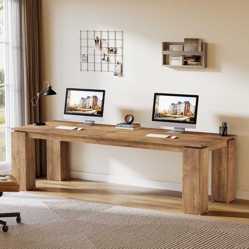 86-Inch Long Wood Two-Person Desk, Modern Double Computer Desk for Home Office gallery