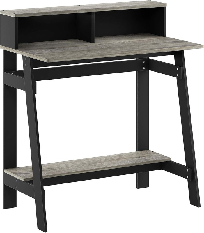 Simplistic A-Frame Computer Desk 31.5" W/ Hutch & Black/French Oak