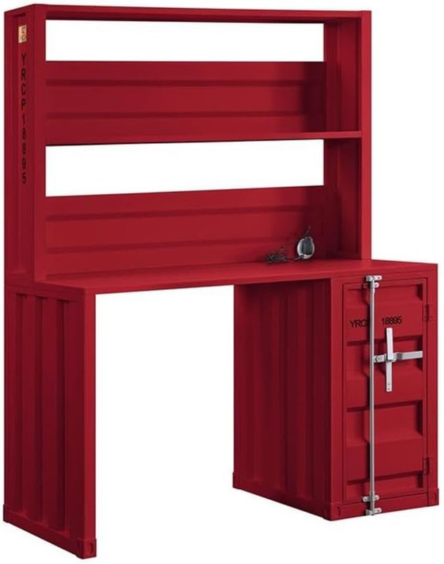 Stylish Red Cargo Desk & Hutch Set for a Vibrant Workspace