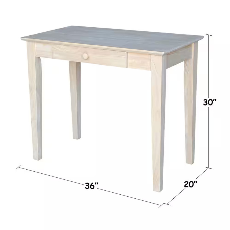 36 In. Rectangular Unfinished 1-Drawer Writing Desk with Solid Wood Material gallery