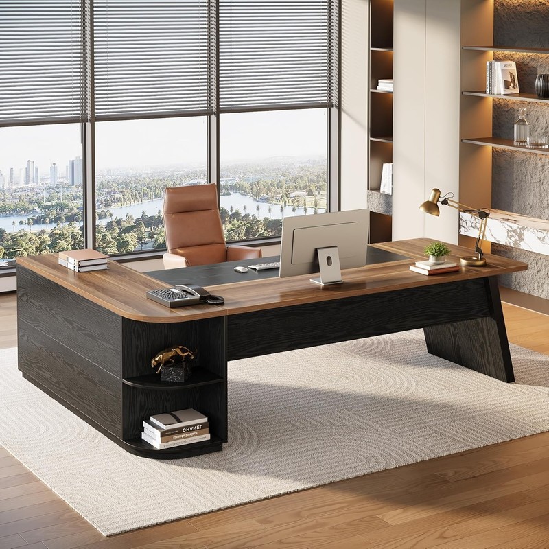 79-Inch Modern L-Shaped Executive Desk, Large Office Computer Desk with Cabinet
