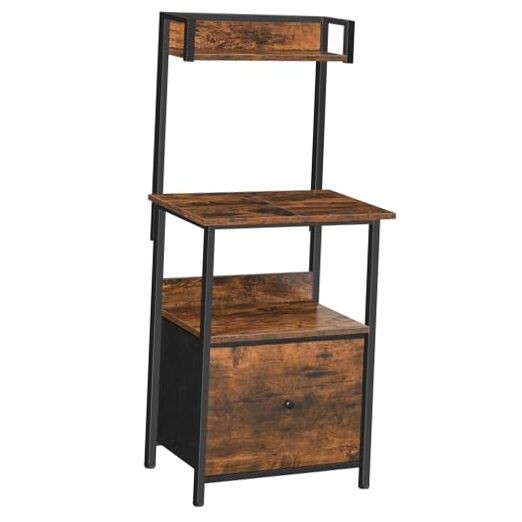 Printer Table with Storage, Home Printer Stand with File Rustic Brown,black
