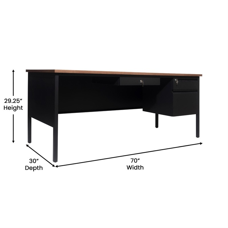 Commercial Right Side Single Pedestal Desk-3 Locking Drawers in Walnut-30x70 gallery
