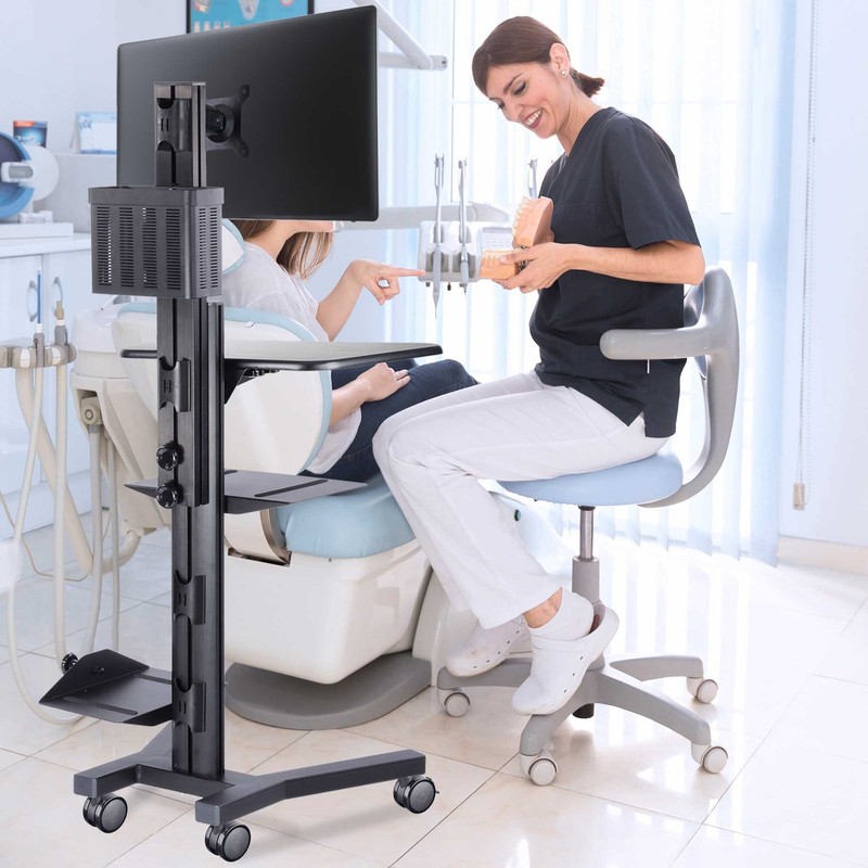 Rolling PC Cart Monitor Mount Mobile Computer Workstation Stand Adjustable Desk gallery
