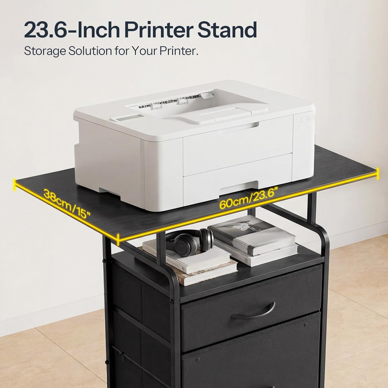 Printer Stand, Printer Table with Drawers, Mobile Filing Cabinet with Charging S gallery