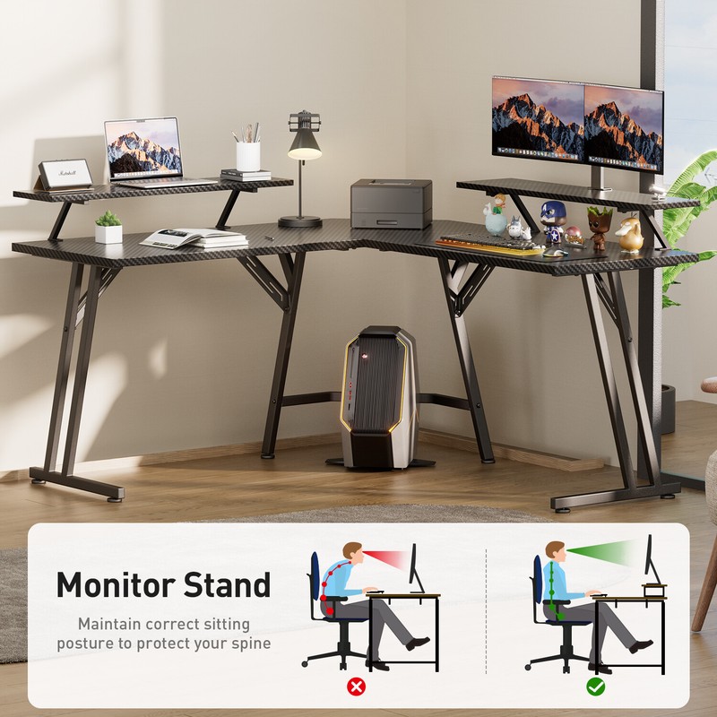 51 Inch L Shaped Gaming Desk with Monitor Stand, Ergonomic Corner Computer Desk, gallery