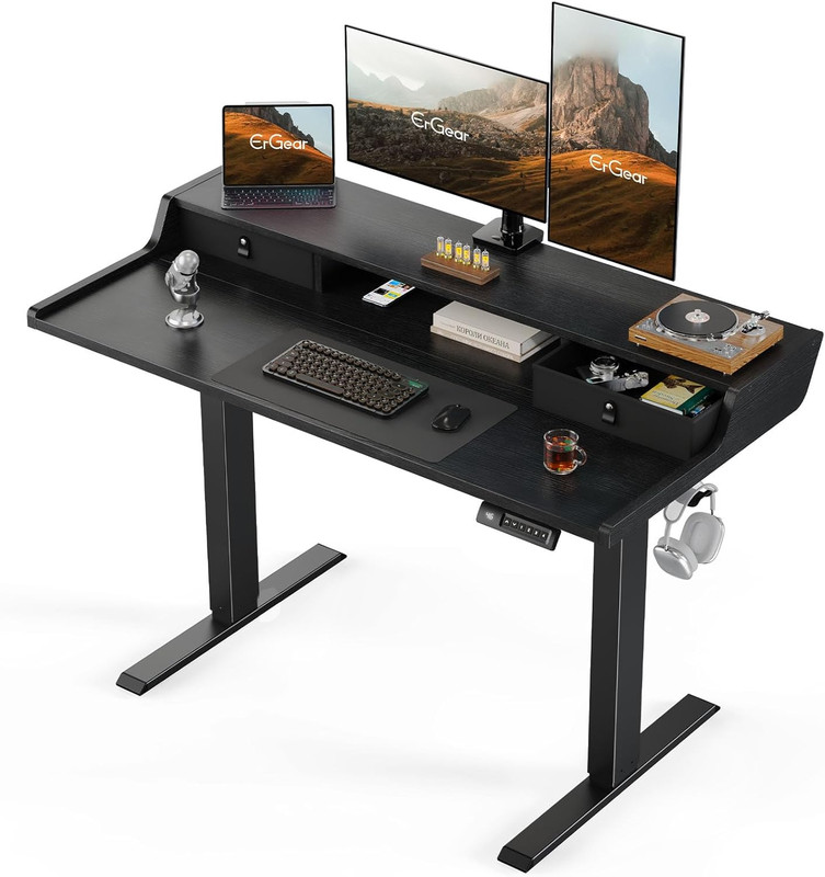 Ergear Electric Standing Desk with Drawers, 48″ X 24″ Gaming Table Compatible Mo