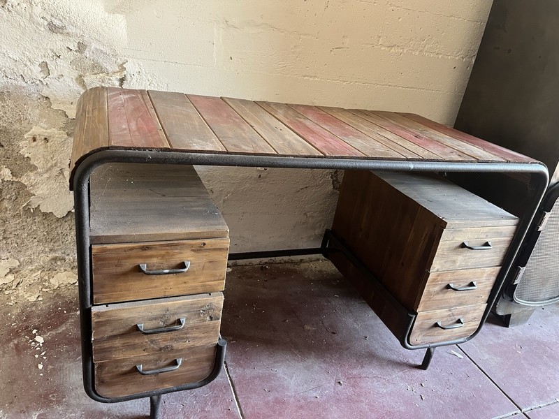 Industrial Reclaimed Wood Desk with Drawers