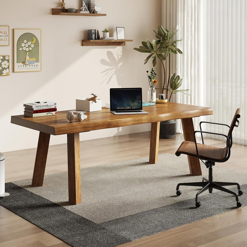 Stylish 55" Solid Wood Desk with Live Edge for Home Office & Gaming