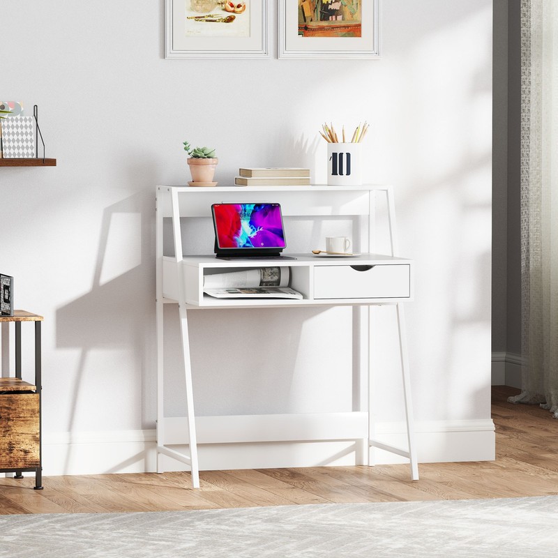 Computer Desk for Small Spaces School Student Desk w/ Drawer and Storage Shelves gallery