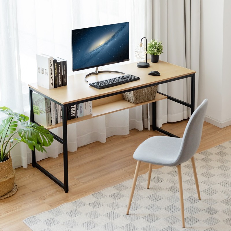 55" Computer Desk Writing Table Workstation Home Office w/Bookshelf Natural gallery