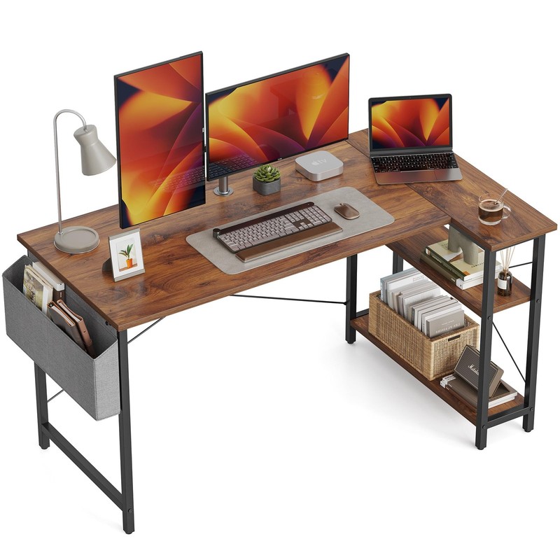 L Shaped Desk, 55 Inch Computer Desk with Reversible Storage Shelves Home Off…