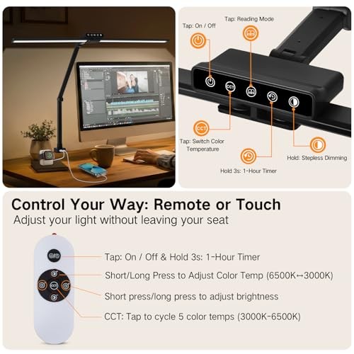29.5" LED Desk Lamp with Clamp for Home Office, 24W Eye-Caring Matte Black gallery