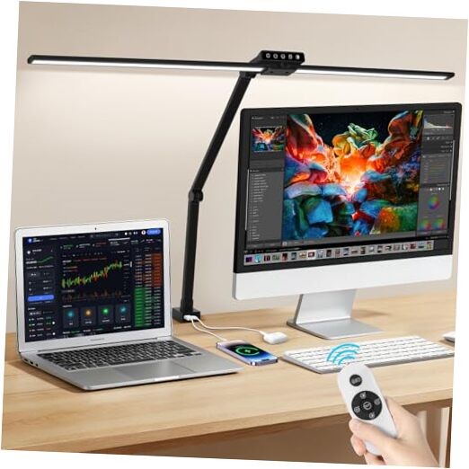 29.5" LED Desk Lamp with Clamp for Home Office, 24W Eye-Caring Matte Black
