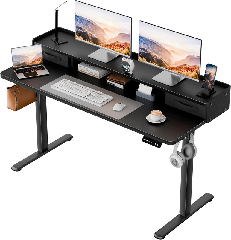 Electric Standing Desk with 2 Drawers, Adjustable Height Computer Desk with Moni