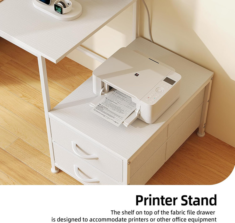 52 Inch Office Desk with 6 Drawers and Printer Space for Storage, Reversible Com gallery