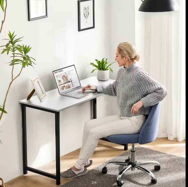 Modern 32” Computer Desk Small Space Metal Frame White Top Study Workstation