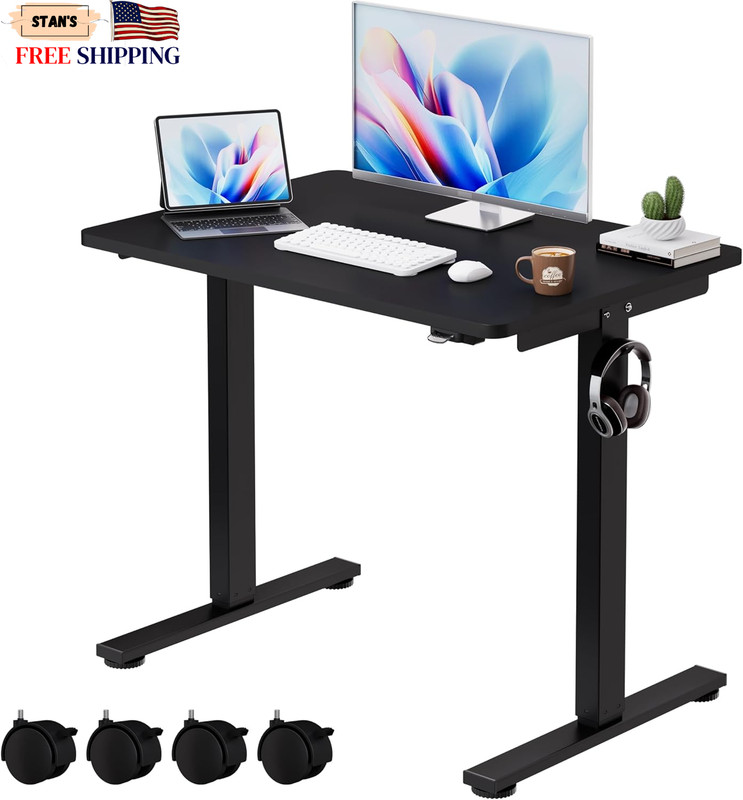 Height Adjustable Small Electric Standing Desk with Wheels 36 x 24 Inches Black