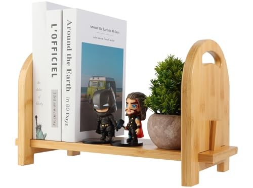 Bamboo Tabletop Bookshelf – Expandable Desktop Bookcase – No Tools Required to