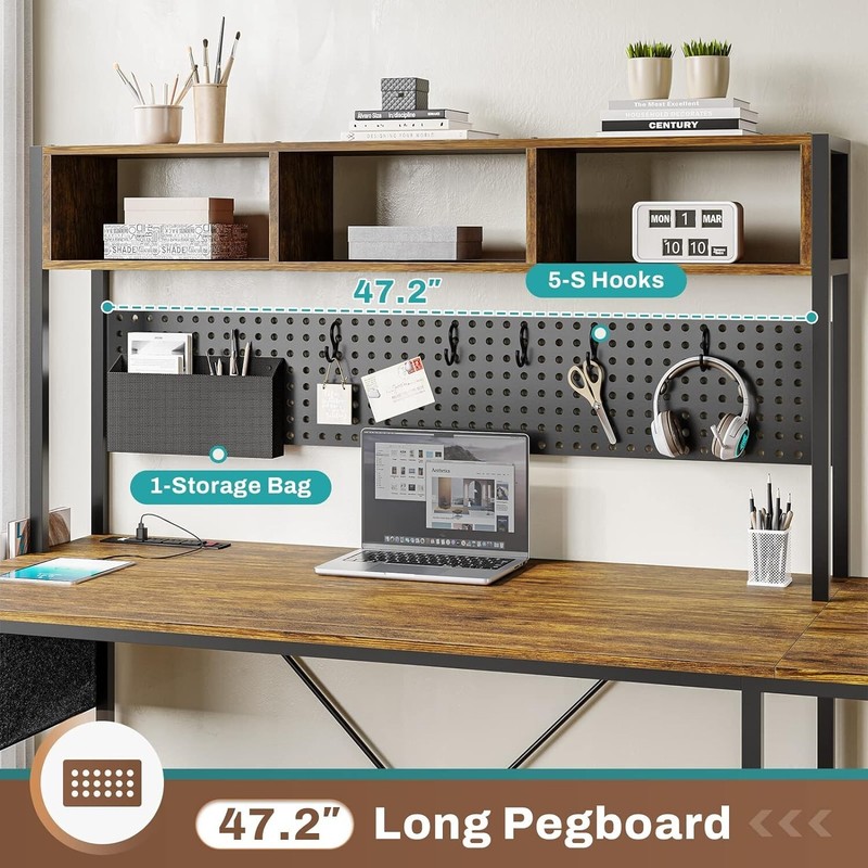L Shaped Computer Desk with Power Outlet and Pegboard, Reversible Corner Desk gallery