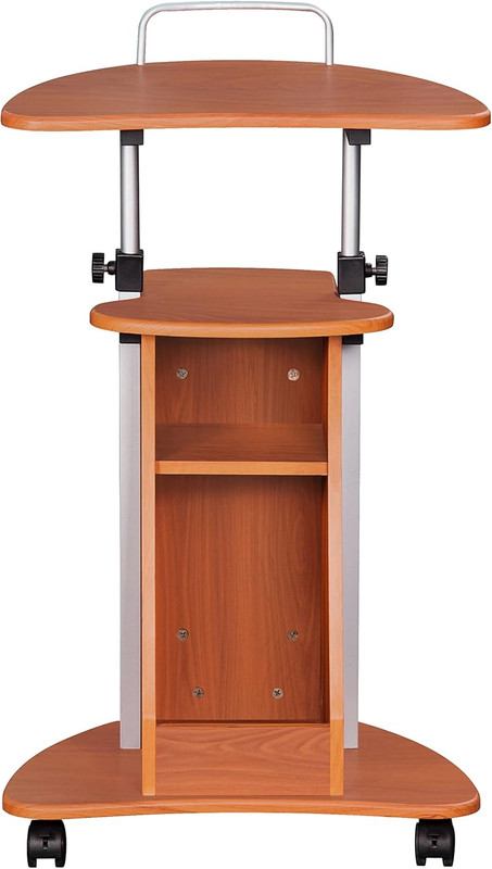 Adjustable Height Laptop Cart with Storage. Color: Woodgrain gallery