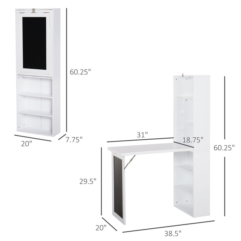 Foldable Desk w/Chalkboard, Fold-Out Convertible Writing Study Desk w/Shelves gallery