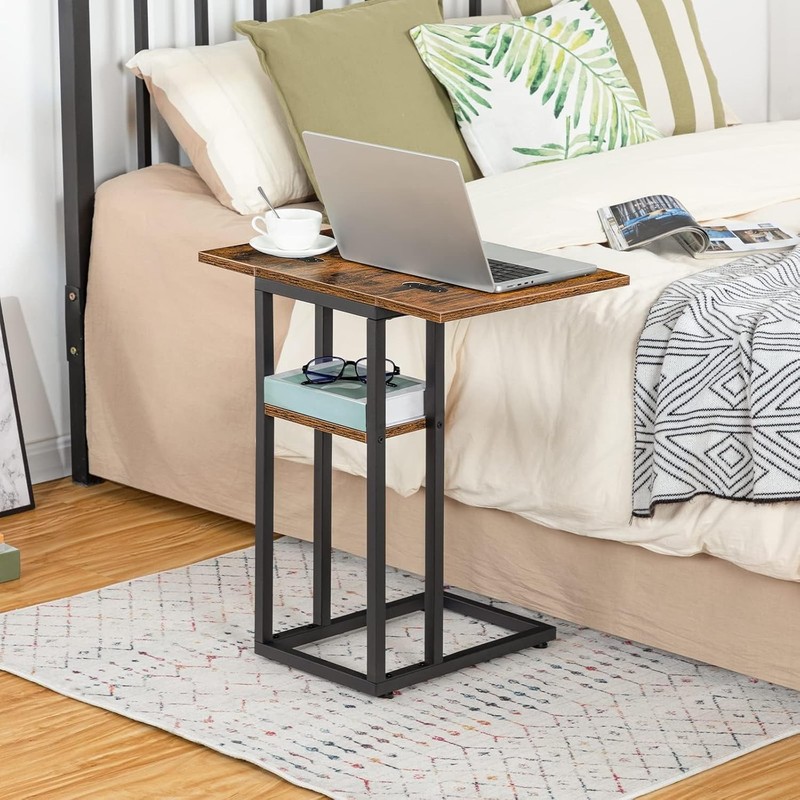 Foldable End Table, C Shaped Side Table with Stora Shelf, Small gallery