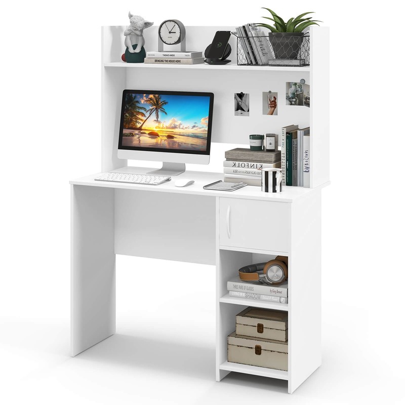 Computer Desk Home Office Desk w/ Raised Display Shelf & 2 Open Shelves