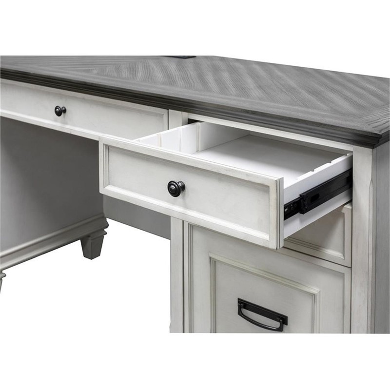 Beaumont Lane Farmhouse Wood Double Pedestal Desk Executive Desk in White/Gray gallery