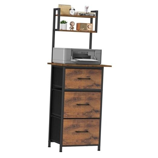 3 Drawer Tall File Cabinet with 19.7» Extended Desktop, 3-Tier Filing