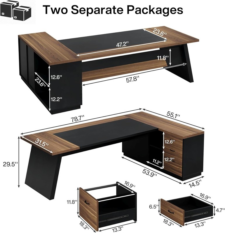 L-Shaped Executive Desk, 78-Inch Modern Office Desk with Lateral File Cabinet gallery