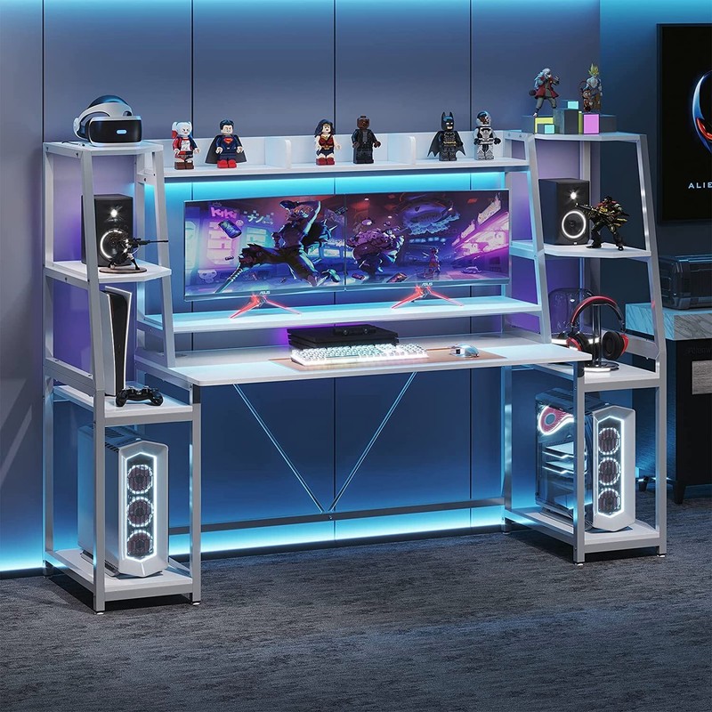 78.8» Gaming Desk with LED Lights Ergonomic Computer Desk with Monitor Stand