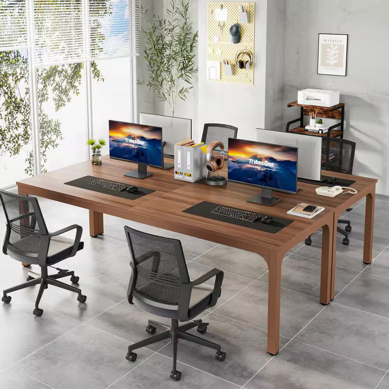 Moronia 78.7In. Rectangle Matte Brown Wooden Extra Long Computer Desk 2 Person D gallery