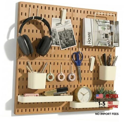 Peg Board Wall Organizer – Plastic Pegboard Panels, Modular 22″×22″ Tan brown