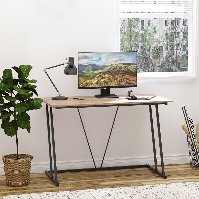 Modern Task Workstation Table Wood-Like Wide Tabletop and Adjustable Foot Pads